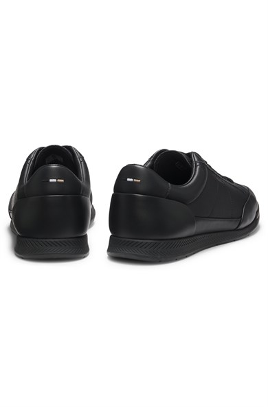 BOSS Erkek Rahat Taban Bağcıklı Deri Düz Taban Siyah Sneaker 50568493-005