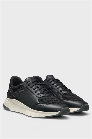 BOSS Erkek Rahat Yüksek Taban File ve Deri Karışımlı Siyah-Beyaz Sneaker 50548717-002