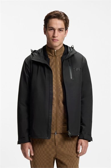 BOSS Erkek Regular Fit Çıkarılabilir İç Bomber Ceket Detaylı Logo Etiketli Siyah Mont 50565203-001