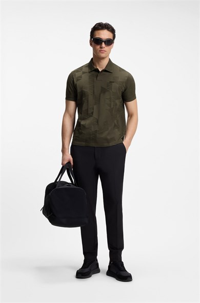 BOSS Erkek Regular Fit Desenli Pamuklu Kısa Kollu Haki Polo Yaka T-Shirt 50563975-398