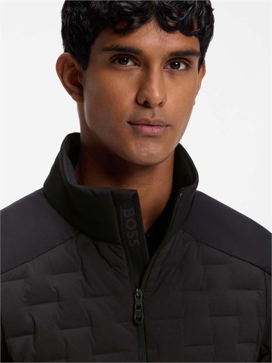 BOSS Erkek Regular Fit Dik Yaka Çift Yönlü Fermuarlı Kaz Tüyü Siyah Mont 50561388-001