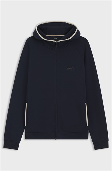 BOSS Erkek Regular Fit Kapüşonlu Pamuklu Fermuarlı Uzun Kollu Lacivert Sweatshirt 50566916-403