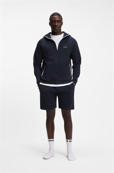 BOSS Erkek Regular Fit Kapüşonlu Pamuklu Fermuarlı Uzun Kollu Lacivert Sweatshirt 50566916-403