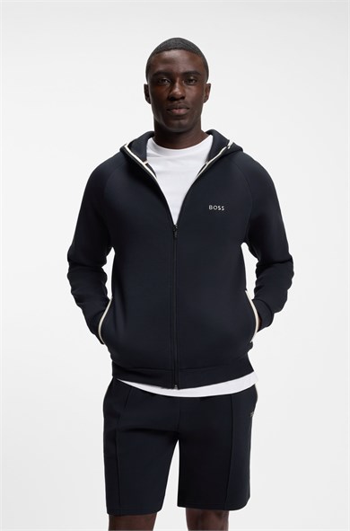 BOSS Erkek Regular Fit Kapüşonlu Pamuklu Fermuarlı Uzun Kollu Lacivert Sweatshirt 50566916-403
