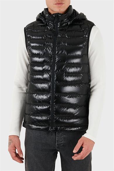BOSS Erkek Regular Fit Parlak Kapitone Desenli Kapüşonlu Siyah Yelek 50548848-001