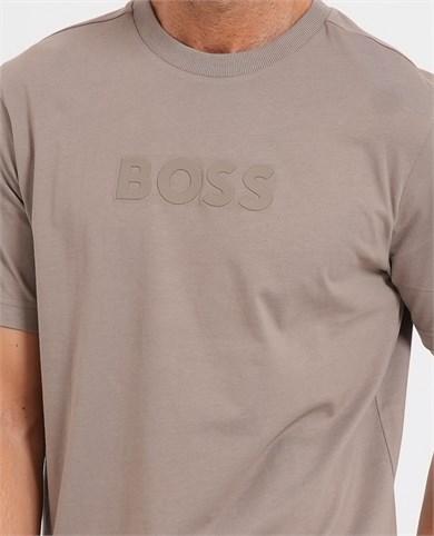 BOSS Erkek Regular Fit Yuvarlak Yakalı Pamuklu Kısa Kollu Bej T-Shirt 50553652-334