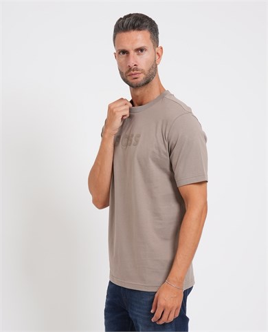 BOSS Erkek Regular Fit Yuvarlak Yakalı Pamuklu Kısa Kollu Bej T-Shirt 50553652-334