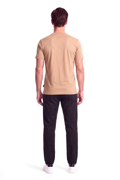 BOSS Erkek Regular Fit Yuvarlak Yakalı Logo Detaylı Pamuklu Kısa Kollu Bej T-Shirt 50565630-260