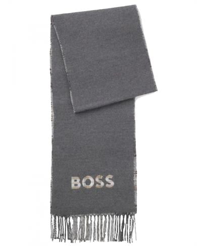 BOSS Erkek Saf Yün Ve Pamukla Harmanlanan Desenli Gri Şal & Eşarp & Fular 50551650-030