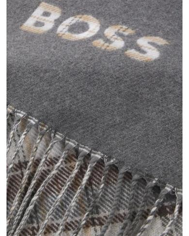BOSS Erkek Saf Yün Ve Pamukla Harmanlanan Desenli Gri Şal & Eşarp & Fular 50551650-030