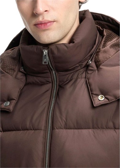 BOSS Erkek Su Geçirmez Çıkarılabilir Kapüşonlu Kapitone Desenli Kahverengi Mont 50565108-209