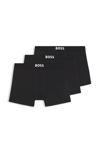 BOSS Erkek Üçlü Paket Esnek Mikrofiber Kumaşlı Logo Detaylı Elastik Bel Bantlı Siyah Boxer 50555054-001