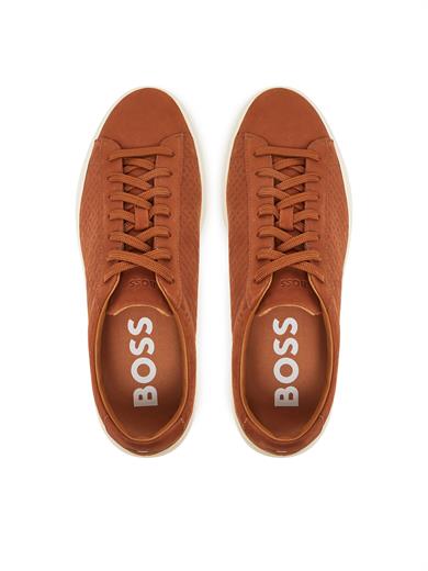 BOSS Erkek Üst Yüzeyi Monogram Logo Desenli Düz ve Rahat Taban Kahverengi Ayakkabı 50542092-212