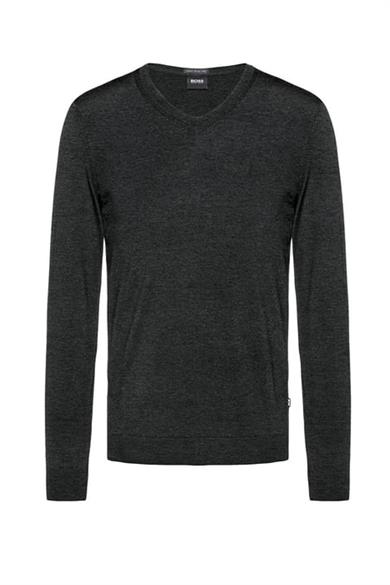 BOSS Erkek V Yaka Slim Fit Uzun Kollu Siyah Kazak 50378576-SIYAH