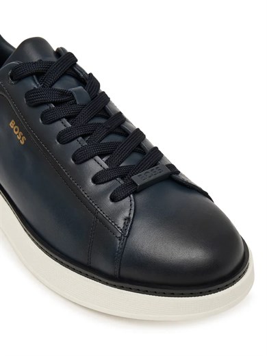 BOSS Erkek Yumuşak Deri Bağcıklı Süper Hafif Dış Taban Lacivert Sneaker 50568773-401