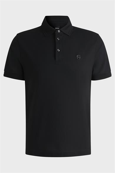 BOSS Erkek Yumuşak Merserize Pamuklu Normal Kesim Kısa Kollu Siyah Polo Yaka T-Shirt 50533355-001