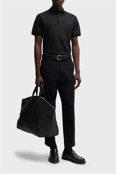 BOSS Erkek Yumuşak Merserize Pamuklu Normal Kesim Kısa Kollu Siyah Polo Yaka T-Shirt 50533355-001