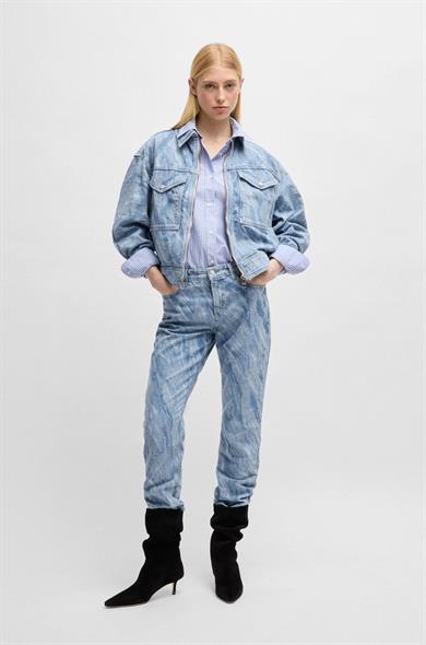 BOSS Kadın Dokulu Eskitme Desenli Denim Yüksek Bel Slim Fit Mavi Jeans 50529986-416