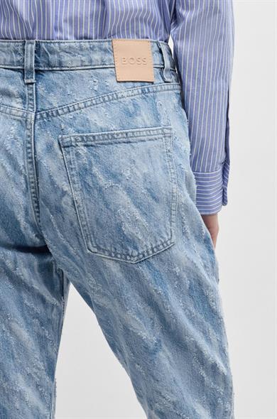 BOSS Kadın Dokulu Eskitme Desenli Denim Yüksek Bel Slim Fit Mavi Jeans 50529986-416