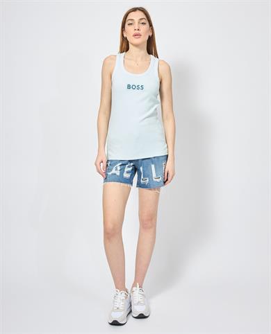 BOSS Kadın Slim Fit Kalın Askı Boss Yazılı Mavi Atlet 50536985-442