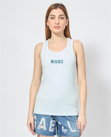BOSS Kadın Slim Fit Kalın Askı Boss Yazılı Mavi Atlet 50536985-442