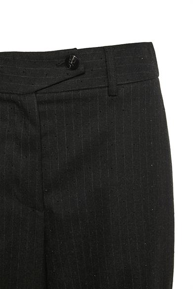 Bsb Kadın Yüksek Bel Çizgili Cep Detay Uzun Geniş Kesim Siyah Pantolon 054-112006-CARBON