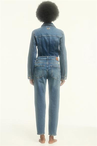 Bsb Kadın Yüksek Bel Düğme Detaylar Slim Fit Dar Paça Mavi Jeans 054-212980-MAVİ
