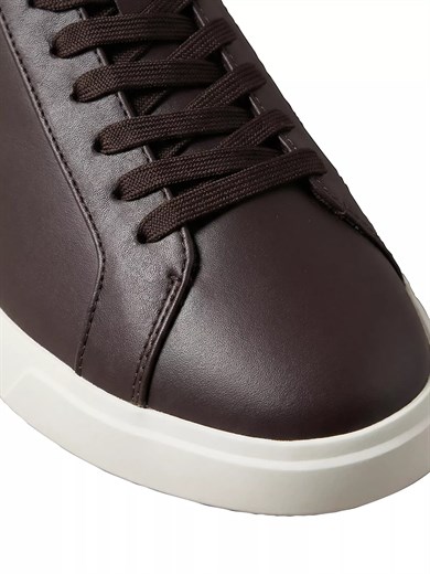 Calvin Klein Erkek CK Logo Kabartmalı Düşük Bilekli Deri Kahverengi Sneaker HM0HM02123-0KU