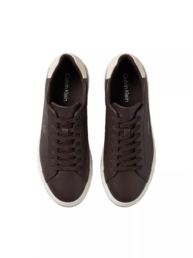 Calvin Klein Erkek CK Logo Kabartmalı Düşük Bilekli Deri Kahverengi Sneaker HM0HM02123-0KU