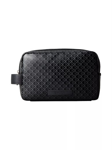 Calvin Klein Erkek CK Monogram Logo Desenli Fermuarlı Siyah Çanta LV04D1082G-UB1