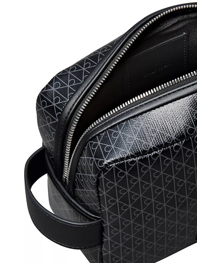 Calvin Klein Erkek CK Monogram Logo Desenli Fermuarlı Siyah Çanta LV04D1082G-UB1