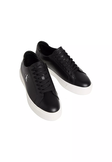 Calvin Klein Erkek Deri Bağlamalı Rahat Taban CK Yazı Detay Siyah Sneaker YM0YM01460-BEH