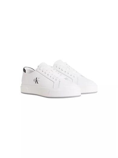 Calvin Klein Erkek Deri Bağlamalı Rahat Taban CK Yazı Detay Beyaz Sneaker YM0YM01460-01W