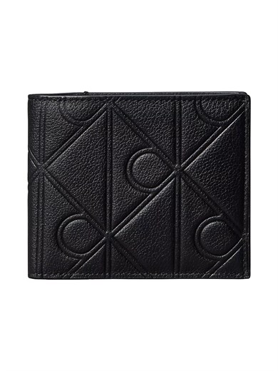 Calvin Klein Erkek Desenli Metal Tokalı Kabartmalı Deri Siyah Cüzdan LV04D1177G-UB1