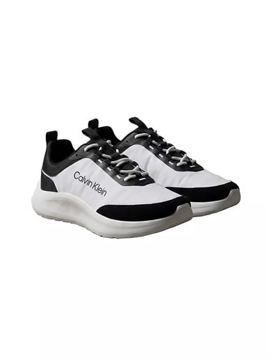 Calvin Klein Erkek Düşük Bilekli Ortopedik Tabanlı CK Logo Detaylı Siyah-Beyaz Sneaker HM0HM02342-0GM