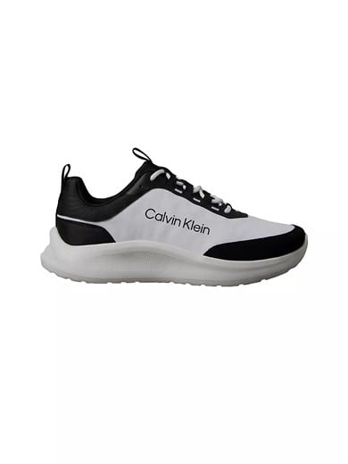 Calvin Klein Erkek Düşük Bilekli Ortopedik Tabanlı CK Logo Detaylı Siyah-Beyaz Sneaker HM0HM02342-0GM