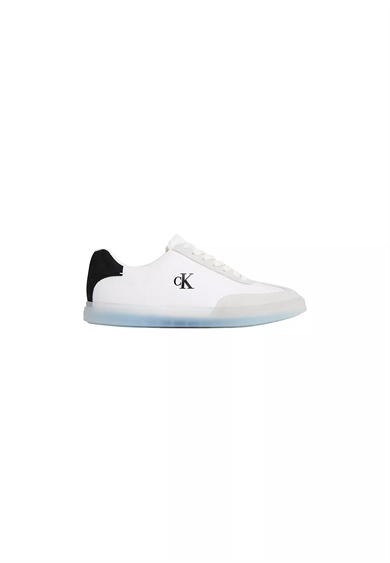 Calvin Klein Erkek Düşük Bilekli CK Logo Detaylı Topuk Kısmında Süet Detaylı Beyaz Sneaker HM0HM02126-01W