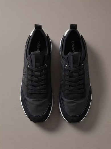 Calvin Klein Erkek Düz Rahat Taban Bağlamalı CK Yazı Desenli Deri Siyah2 Sneaker YM0YM01414-0GM