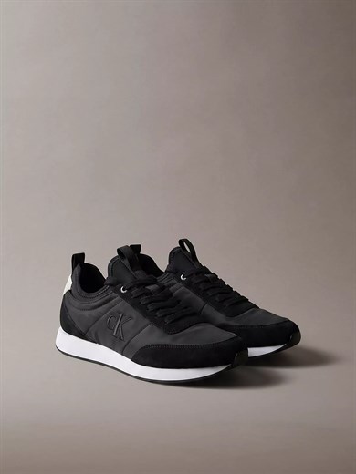 Calvin Klein Erkek Düz Rahat Taban Bağlamalı CK Yazı Desenli Deri Siyah2 Sneaker YM0YM01414-0GM