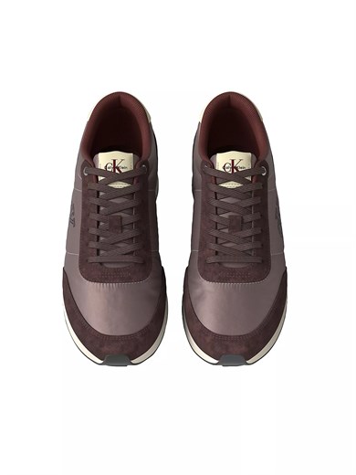 Calvin Klein Erkek Düz Rahat Taban Bağlamalı CK Yazı Desenli Deri Bordo Sneaker YM0YM01361-0KX