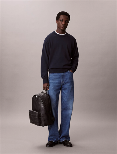 Calvin Klein Erkek Fermuar Kapama Küçük Bölme CK Yazı Desen Deri Metal Logo Siyah Sırt Çantası LV04D3313G-UB1
