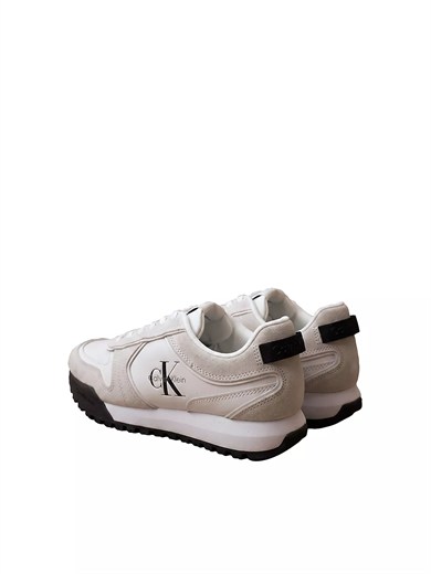 Calvin Klein Erkek Hakiki Deri Süet Detaylı Logolu Beyaz Sneaker YM0YM01461-01W