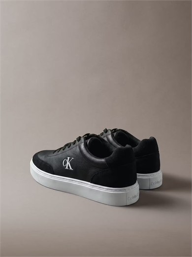 Calvin Klein Erkek Hakiki Deri Süet Detaylı Cupsole Tabanlı Bağcıklı Siyah Sneaker HM0HM02354-BEH