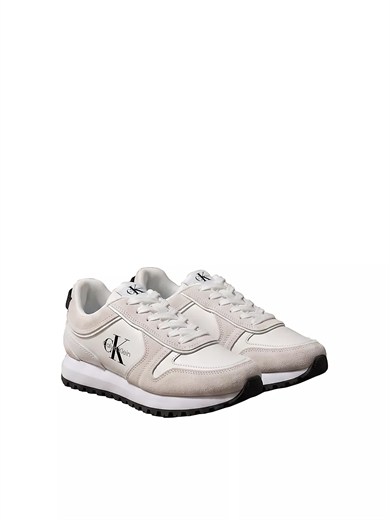 Calvin Klein Erkek Hakiki Deri Süet Detaylı Logolu Beyaz Sneaker YM0YM01461-01W