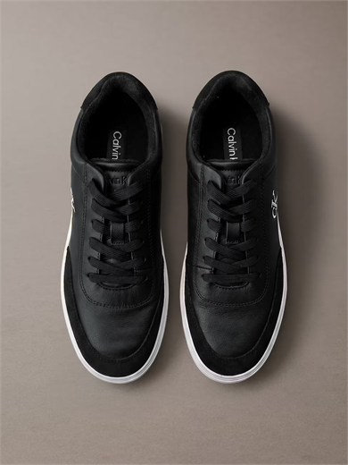 Calvin Klein Erkek Hakiki Deri Süet Detaylı Cupsole Tabanlı Bağcıklı Siyah Sneaker HM0HM02354-BEH