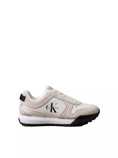 Calvin Klein Erkek Hakiki Deri Süet Detaylı Logolu Beyaz Sneaker YM0YM01461-01W