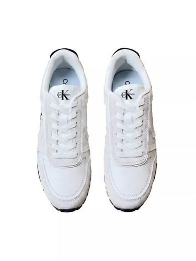Calvin Klein Erkek Hakiki Deri Süet Detaylı Logolu Beyaz Sneaker YM0YM01461-01W