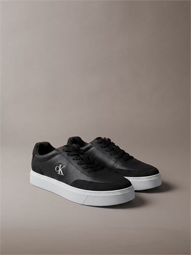 Calvin Klein Erkek Hakiki Deri Süet Detaylı Cupsole Tabanlı Bağcıklı Siyah Sneaker HM0HM02354-BEH