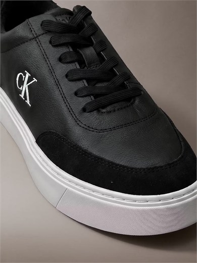 Calvin Klein Erkek Hakiki Deri Süet Detaylı Cupsole Tabanlı Bağcıklı Siyah Sneaker HM0HM02354-BEH