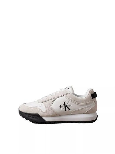 Calvin Klein Erkek Hakiki Deri Süet Detaylı Logolu Beyaz Sneaker YM0YM01461-01W